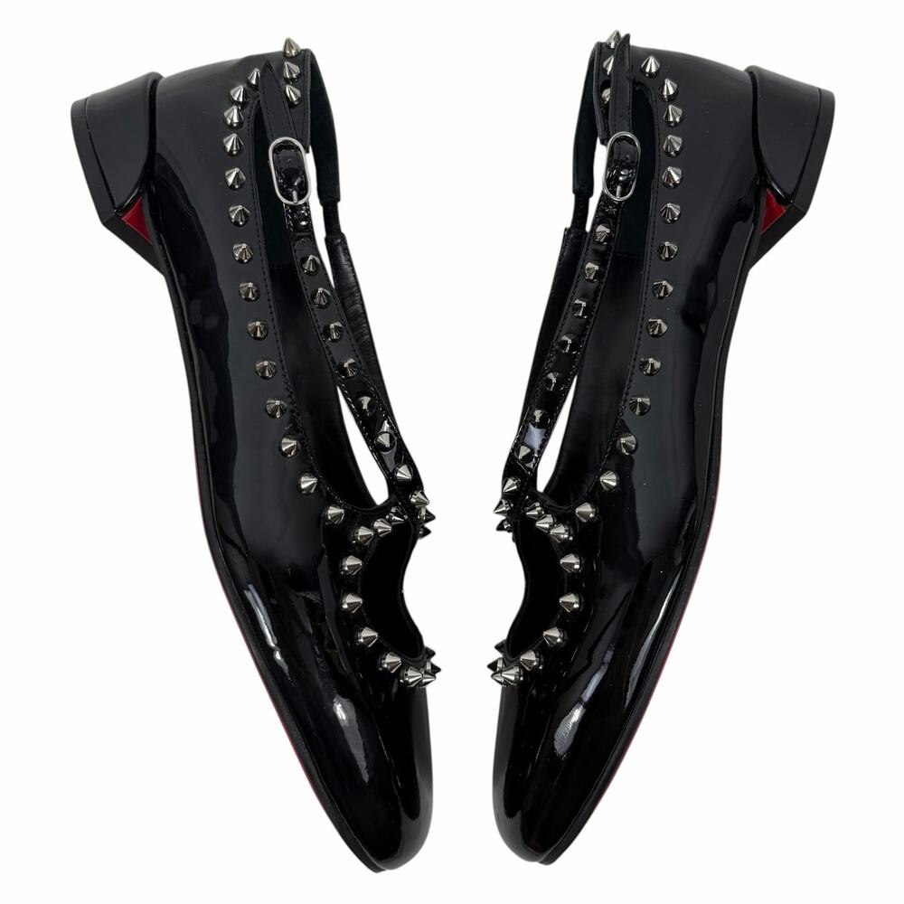 Christian Louboutin Pilouta Jane Spiked Patent Flats Black Size 36.5 - Picture 7 of 11